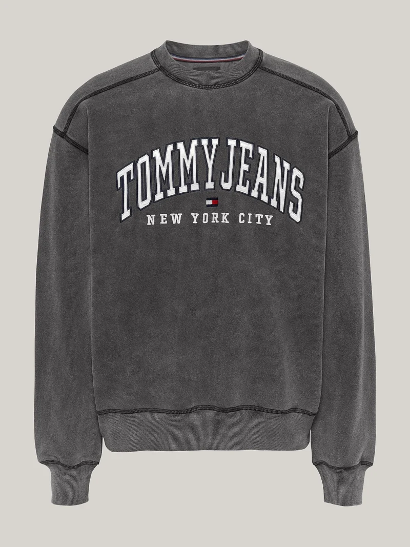 TOMMY HILFIGER - Felpa Varsity relaxed fit effetto sbiadito - Nero