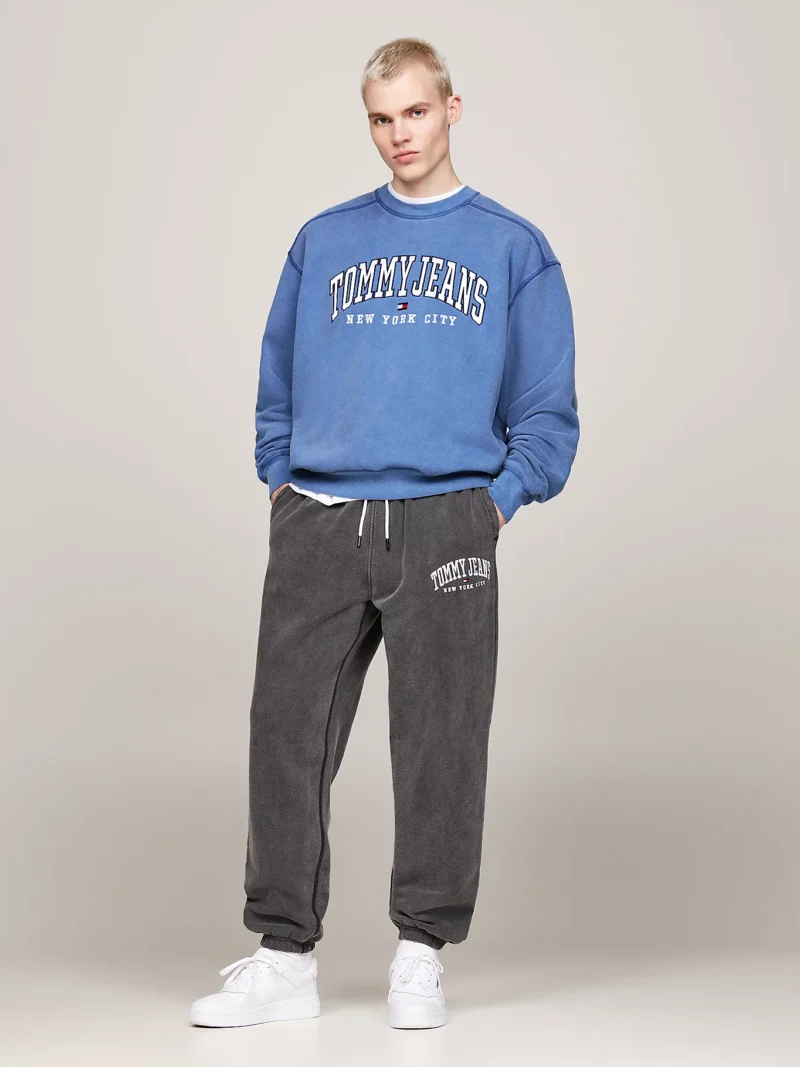 TOMMY HILFIGER - Felpa Varsity relaxed fit effetto sbiadito - Blu