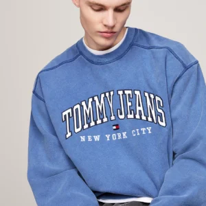 TOMMY HILFIGER - Felpa Varsity relaxed fit effetto sbiadito - Blu
