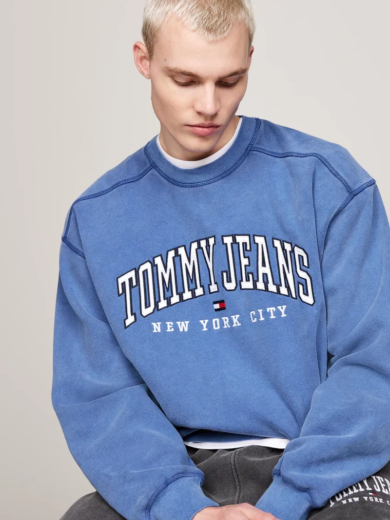 TOMMY HILFIGER - Felpa Varsity relaxed fit effetto sbiadito - Blu