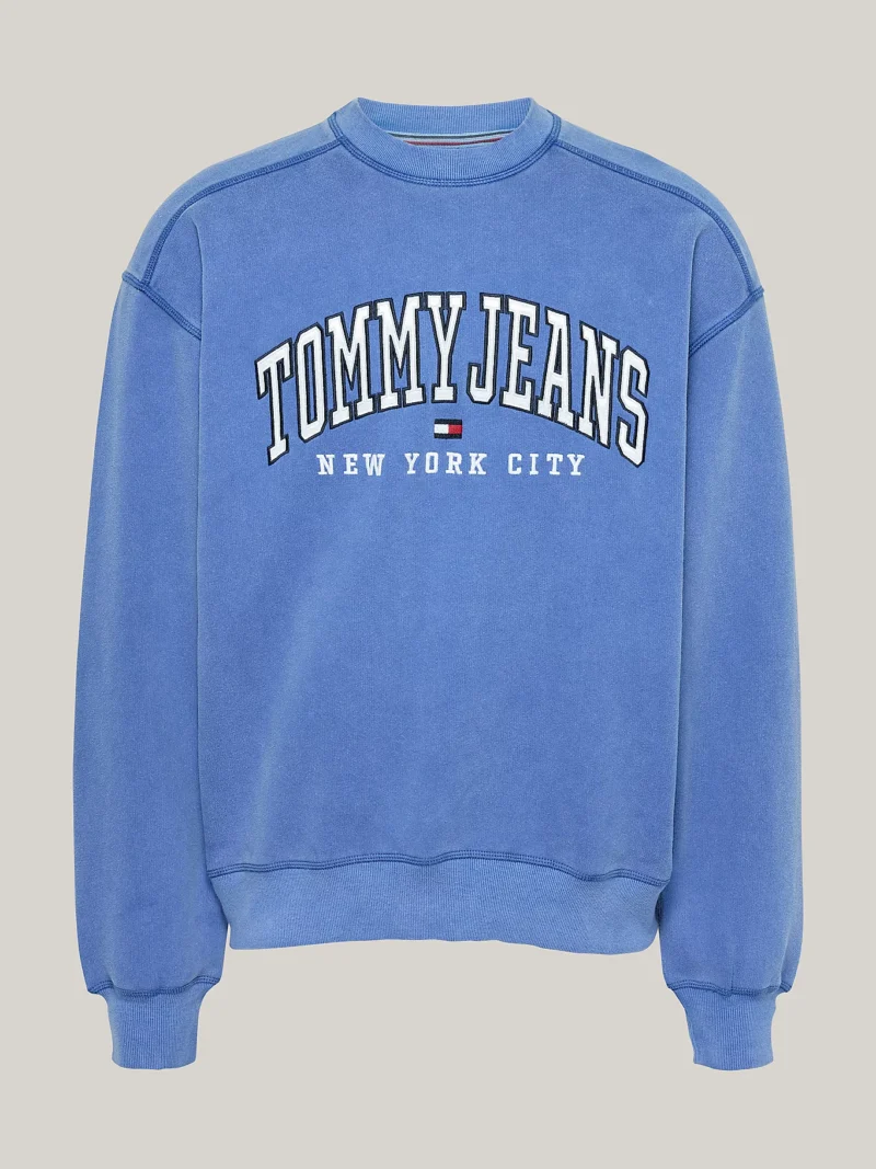 TOMMY HILFIGER - Felpa Varsity relaxed fit effetto sbiadito - Blu