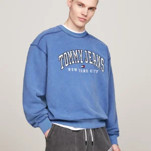 TOMMY HILFIGER - Felpa Varsity relaxed fit effetto sbiadito - Blu