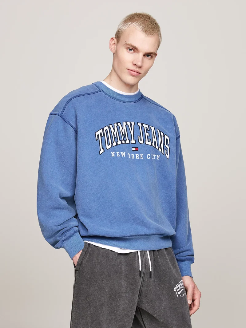 TOMMY HILFIGER - Felpa Varsity relaxed fit effetto sbiadito - Blu