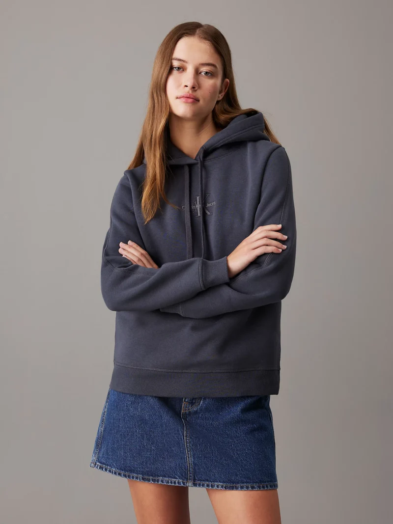 CALVIN KLEIN - Felpa con cappuccio con monogramma - Blu