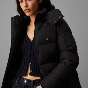 CALVIN KLEIN - Piumino lungo con cappuccio - Nero