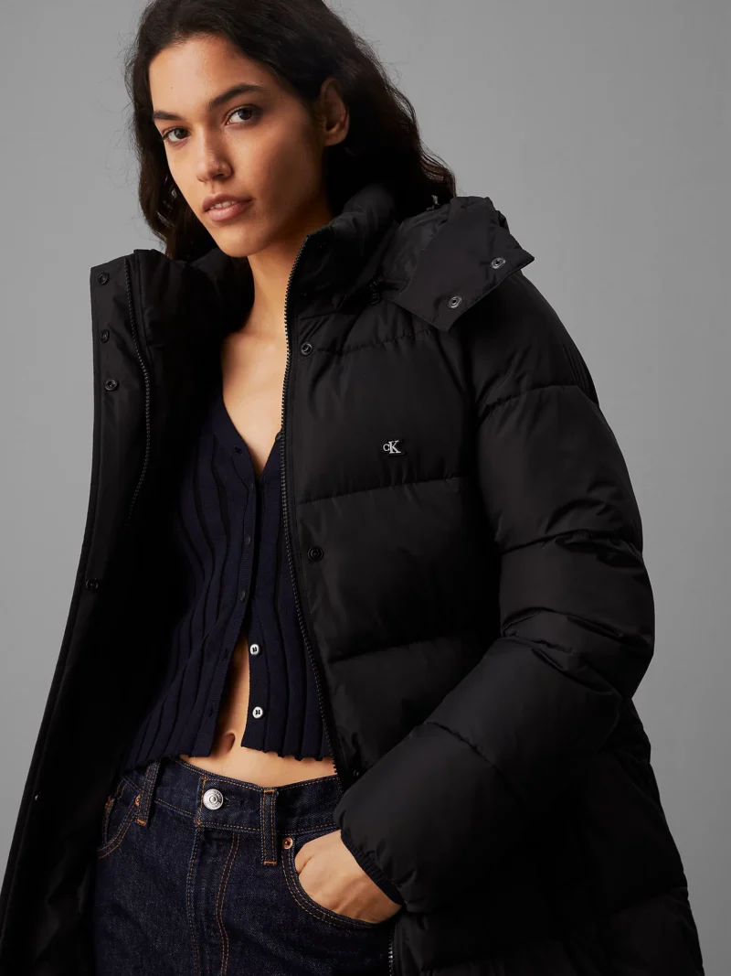 CALVIN KLEIN - Piumino lungo con cappuccio - Nero