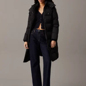 CALVIN KLEIN - Piumino lungo con cappuccio - Nero