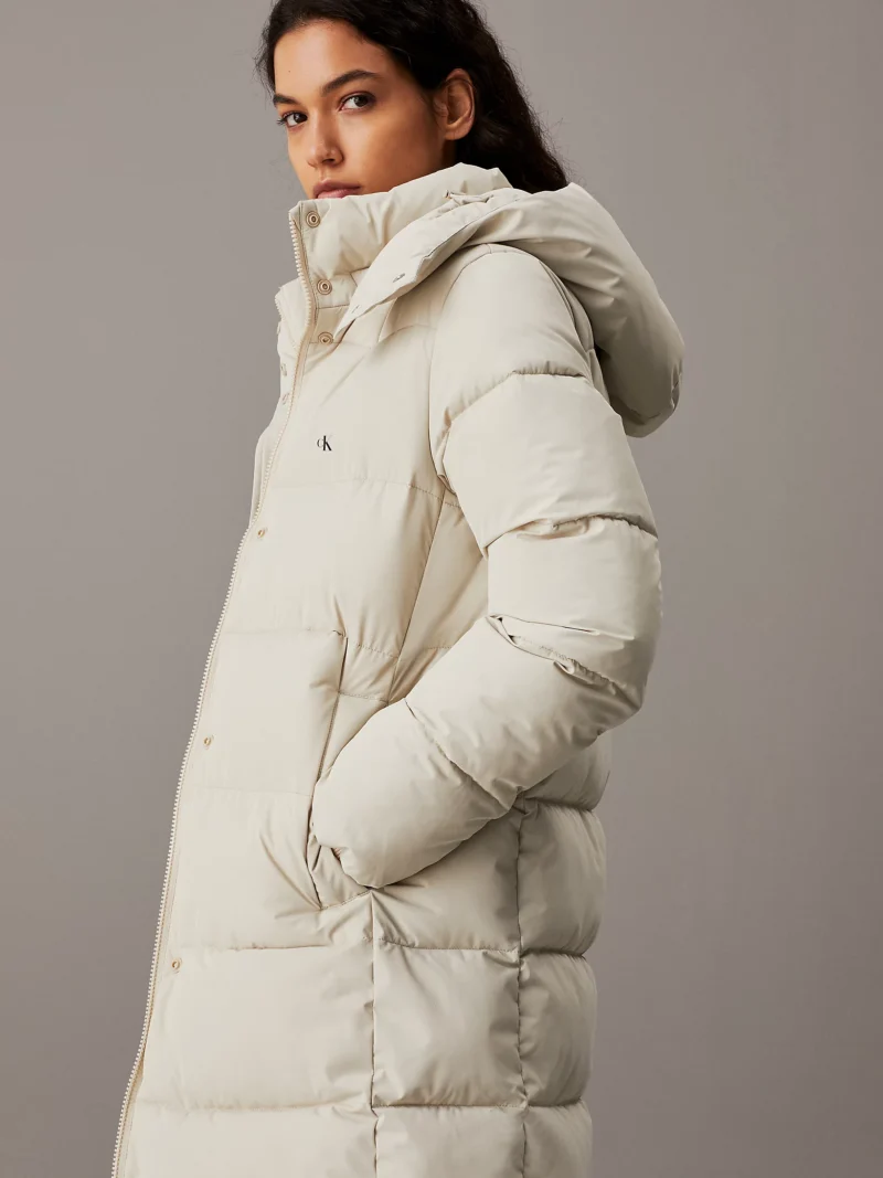 CALVIN KLEIN - Piumino lungo con cappuccio - Beige