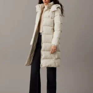 CALVIN KLEIN - Piumino lungo con cappuccio - Beige