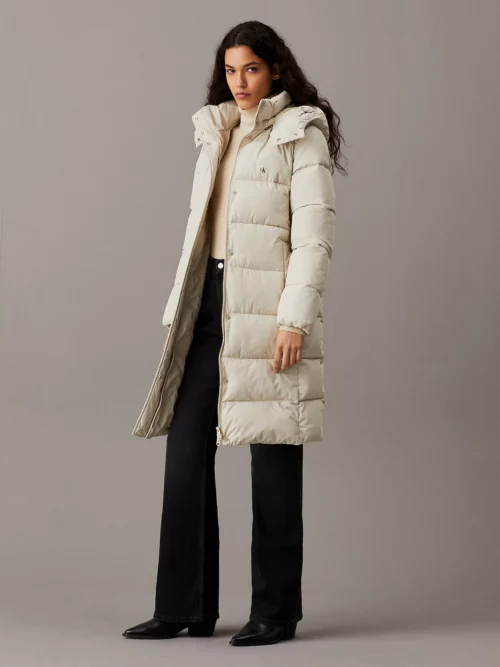 CALVIN KLEIN - Piumino lungo con cappuccio - Beige