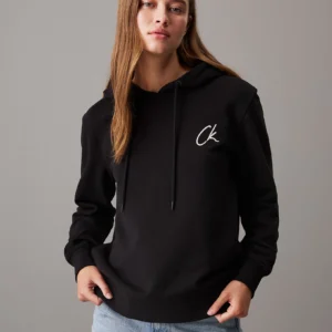 CALVIN KLEIN - Felpa con cappuccio in spugna di cotone e logo