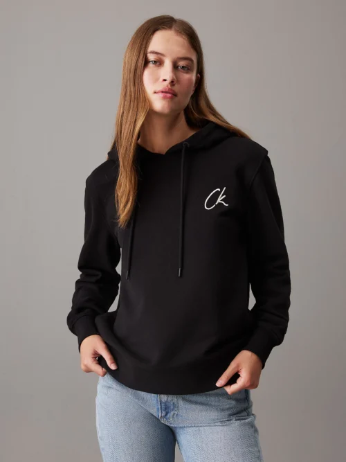 CALVIN KLEIN - Felpa con cappuccio in spugna di cotone e logo
