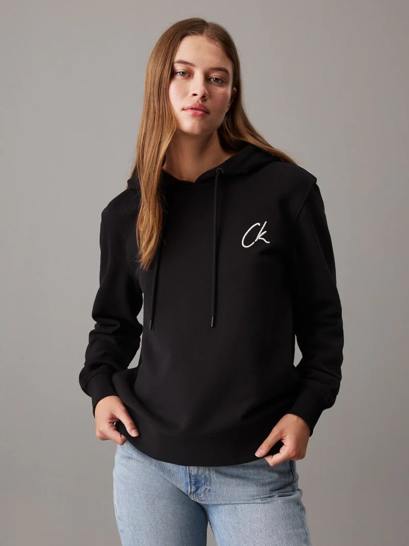 CALVIN KLEIN - Felpa con cappuccio in spugna di cotone e logo