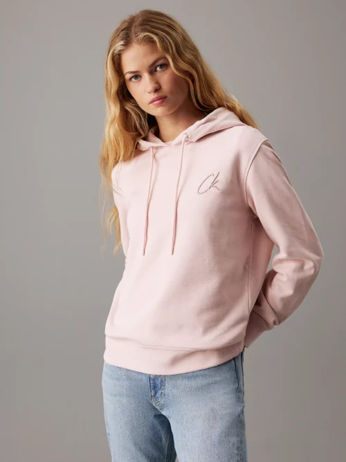 CALVIN KLEIN - Felpa con cappuccio in spugna di cotone e logo