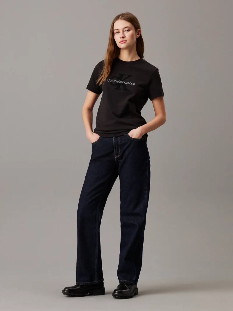CALVIN KLEIN - T-shirt con monogramma in ciniglia - Nero