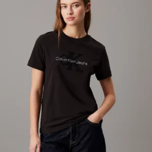 CALVIN KLEIN - T-shirt con monogramma in ciniglia - Nero
