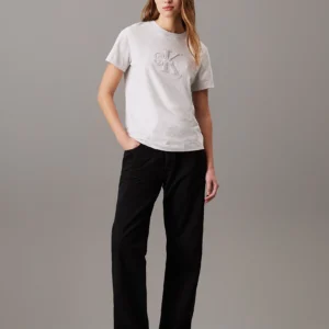 CALVIN KLEIN - T-shirt con monogramma in ciniglia - Grigio Chiaro