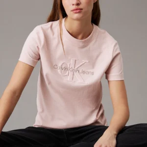CALVIN KLEIN - T-shirt con monogramma in ciniglia - Rosa
