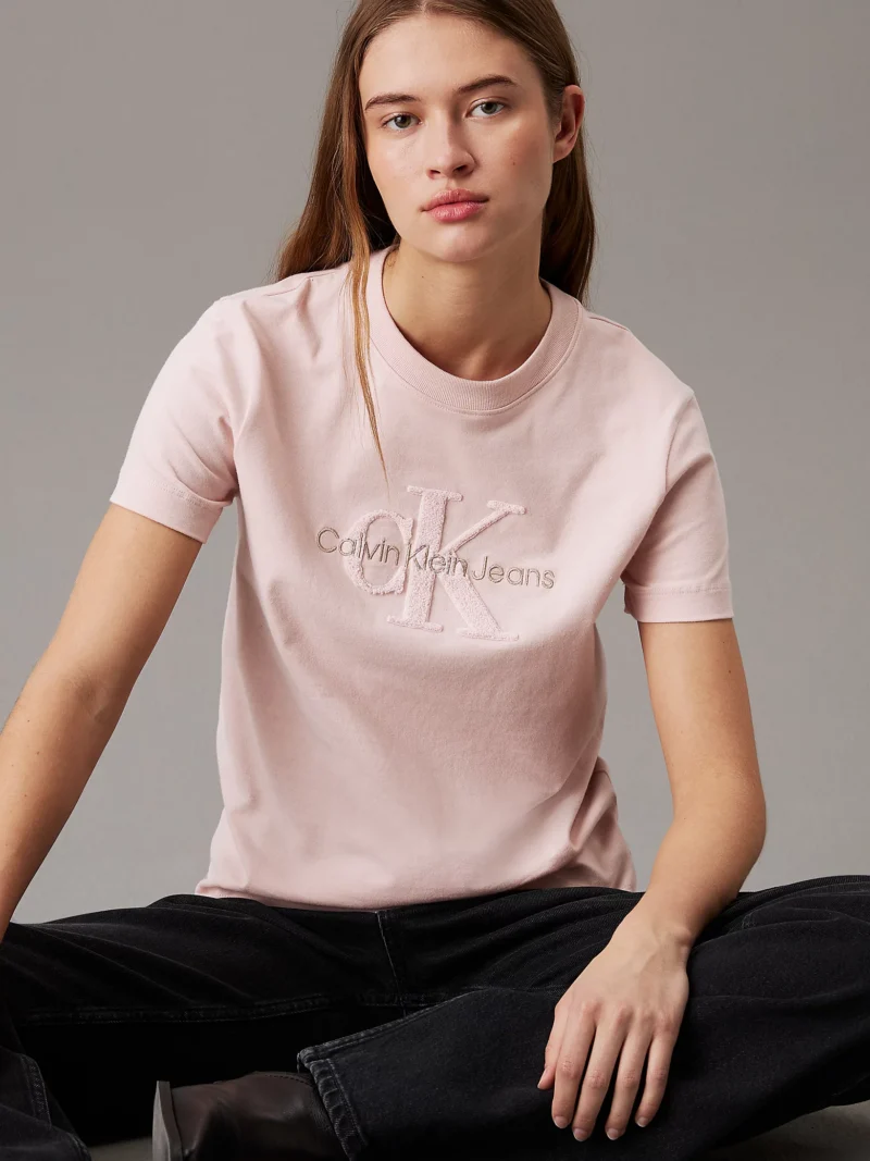 CALVIN KLEIN - T-shirt con monogramma in ciniglia - Rosa