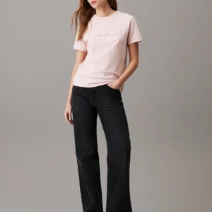 CALVIN KLEIN - T-shirt con monogramma in ciniglia - Rosa