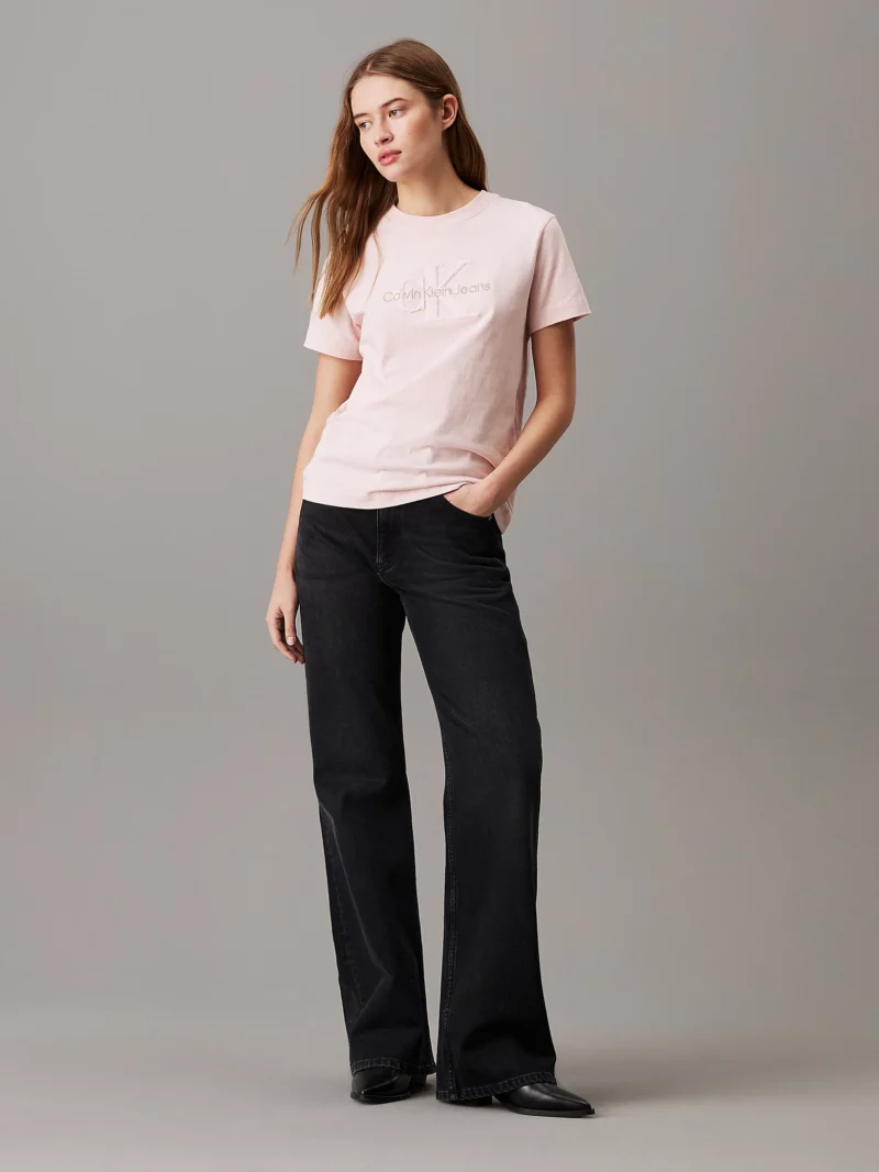 CALVIN KLEIN - T-shirt con monogramma in ciniglia - Rosa