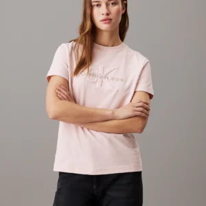 CALVIN KLEIN - T-shirt con monogramma in ciniglia - Rosa