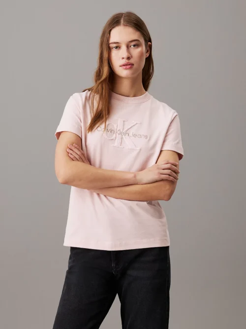 CALVIN KLEIN - T-shirt con monogramma in ciniglia - Rosa
