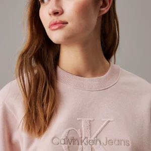 CALVIN KLEIN - Felpa con monogramma in ciniglia taglio relaxed
