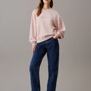 CALVIN KLEIN - Felpa con monogramma in ciniglia taglio relaxed