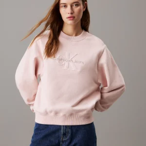 CALVIN KLEIN - Felpa con monogramma in ciniglia taglio relaxed