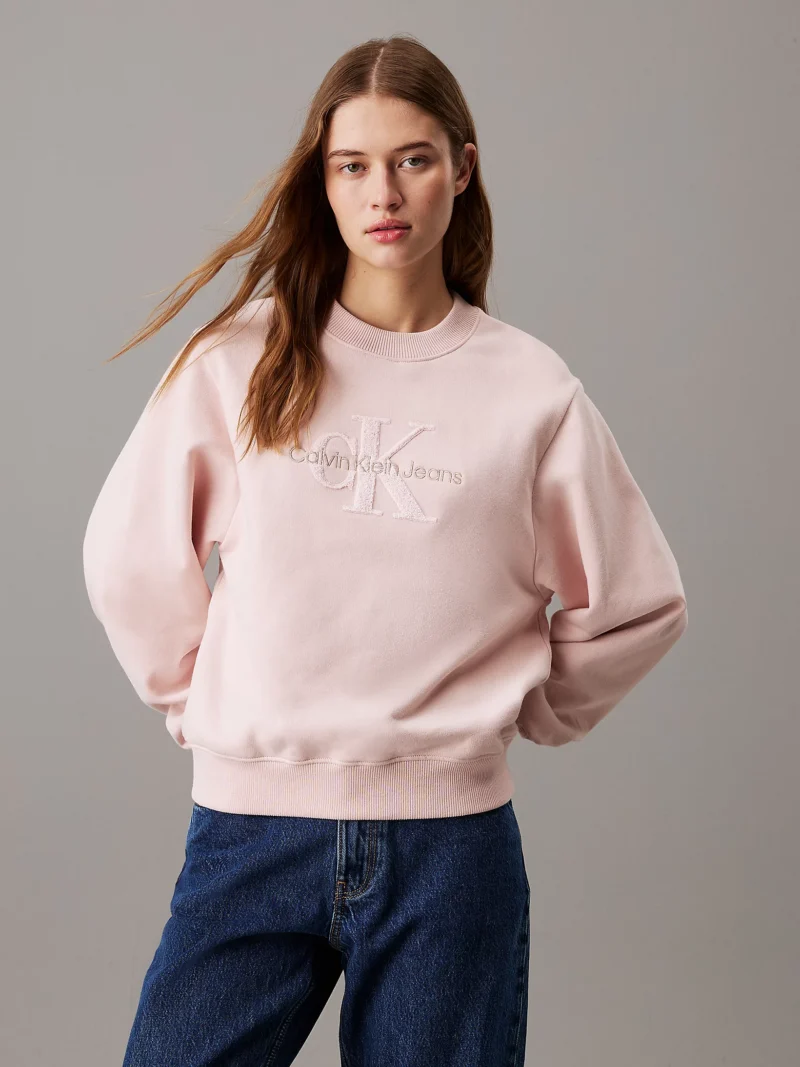 CALVIN KLEIN - Felpa con monogramma in ciniglia taglio relaxed