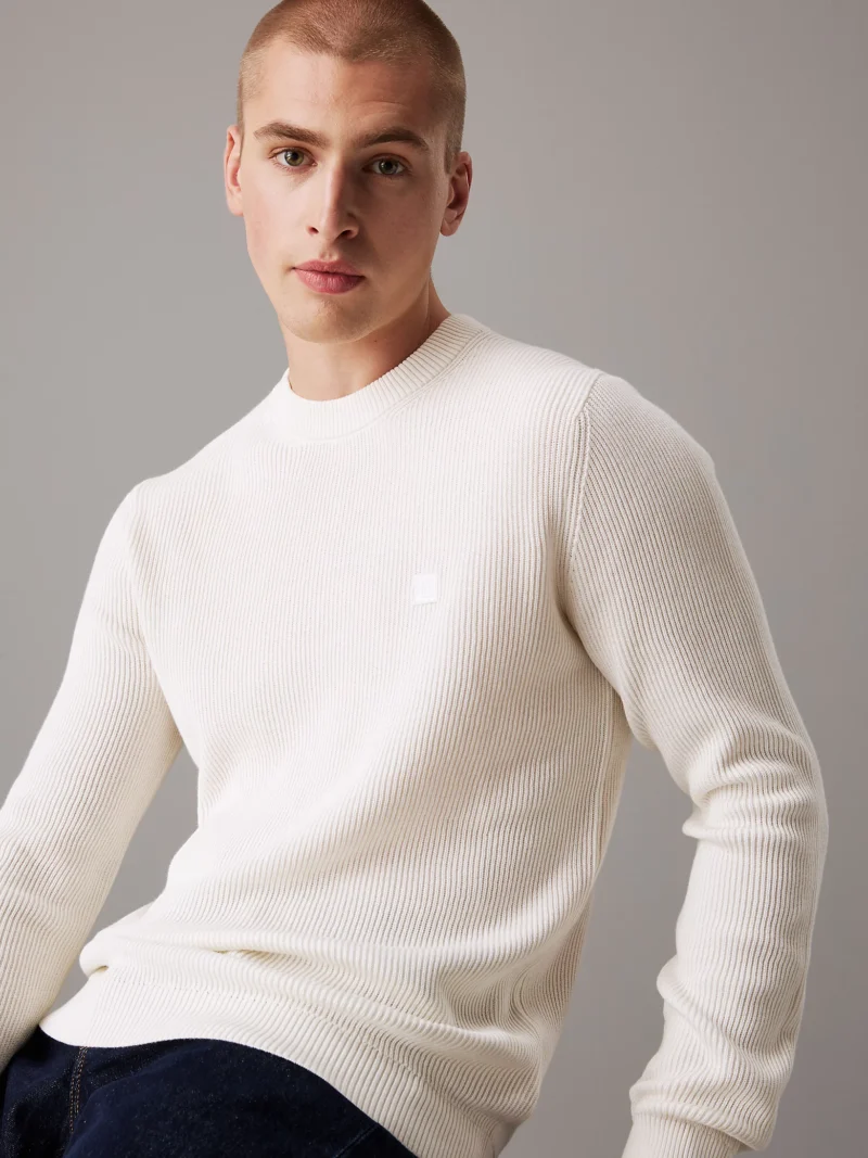 CALVIN KLEIN - Maglione con stemma in cotone a costine