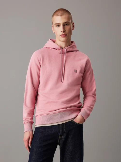 CALVIN KLEIN - Felpa con cappuccio in spugna di cotone con stemma