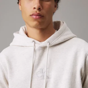 CALVIN KLEIN - Felpa con cappuccio con monogramma - Grigio Chiaro