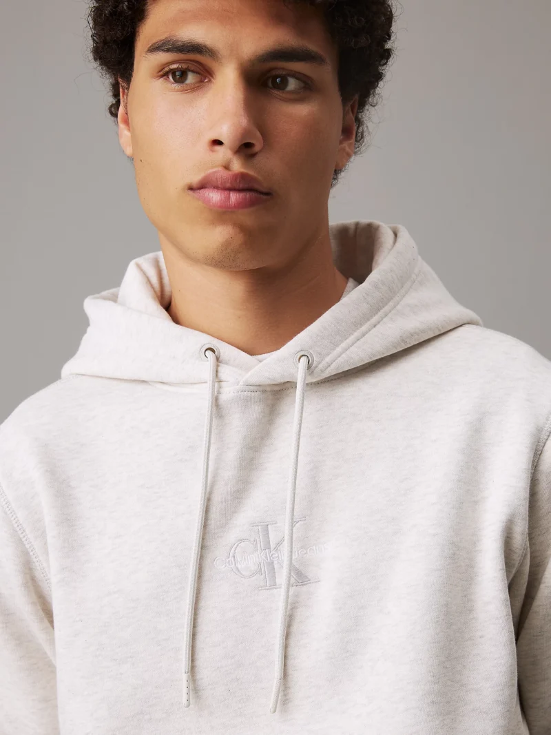 CALVIN KLEIN - Felpa con cappuccio con monogramma - Grigio Chiaro