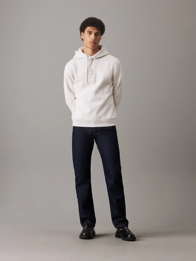 CALVIN KLEIN - Felpa con cappuccio con monogramma - Grigio Chiaro