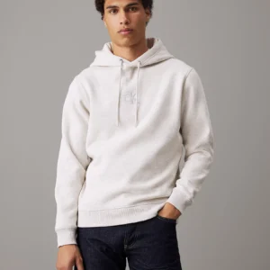 CALVIN KLEIN - Felpa con cappuccio con monogramma - Grigio Chiaro