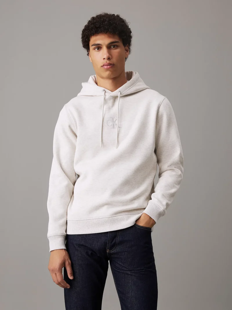 CALVIN KLEIN - Felpa con cappuccio con monogramma - Grigio Chiaro