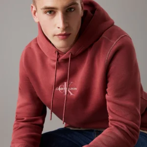 CALVIN KLEIN - Felpa con cappuccio con monogramma - Rosso