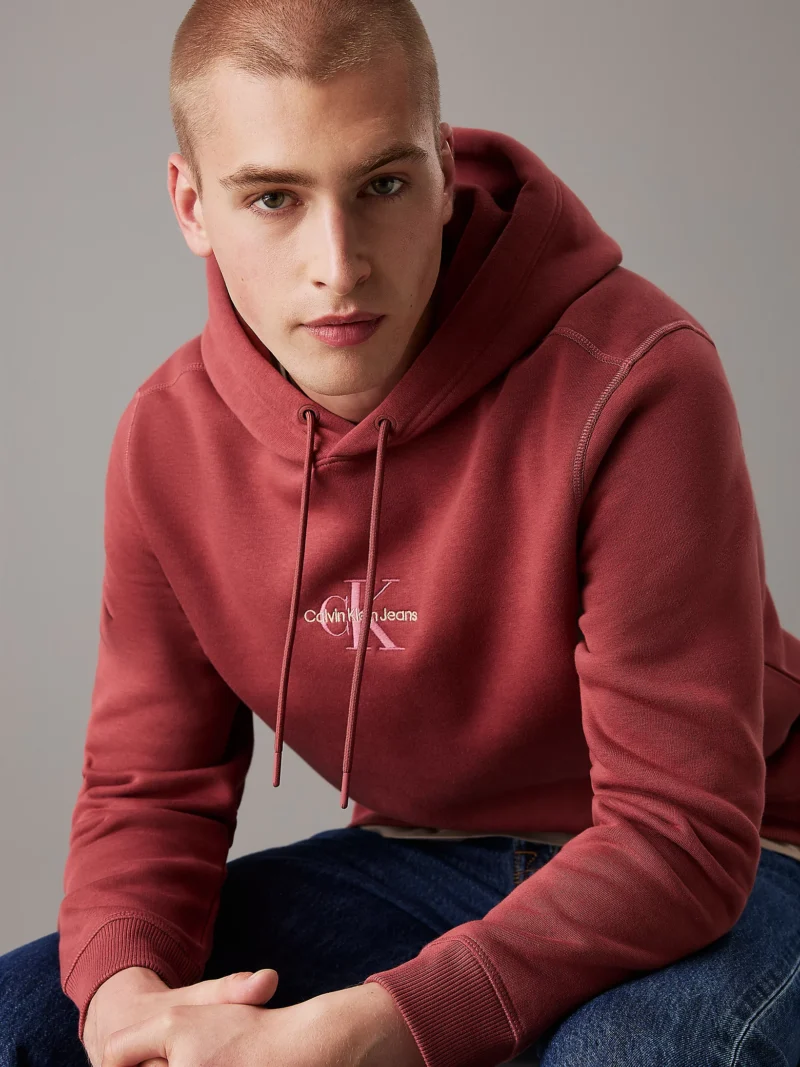 CALVIN KLEIN - Felpa con cappuccio con monogramma - Rosso