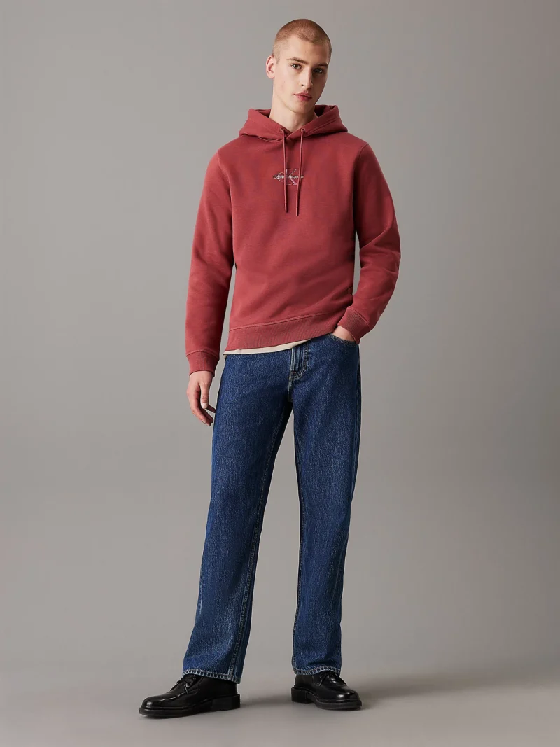 CALVIN KLEIN - Felpa con cappuccio con monogramma - Rosso