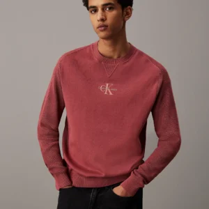 CALVIN KLEIN - Maglione di maglia in cotone con monogramma