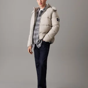 CALVIN KLEIN - Piumino imbottito con cappuccio - Grigio Chiaro