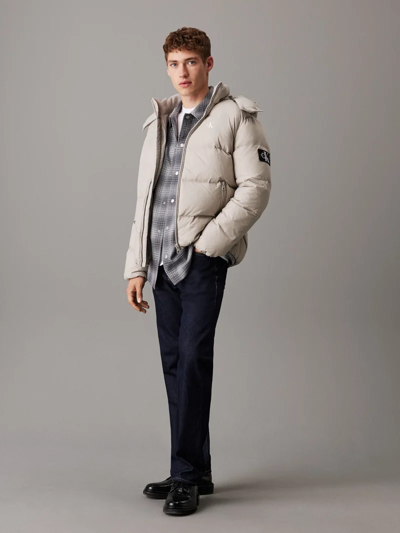 CALVIN KLEIN - Piumino imbottito con cappuccio - Grigio Chiaro