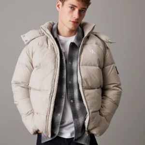 CALVIN KLEIN - Piumino imbottito con cappuccio - Grigio Chiaro