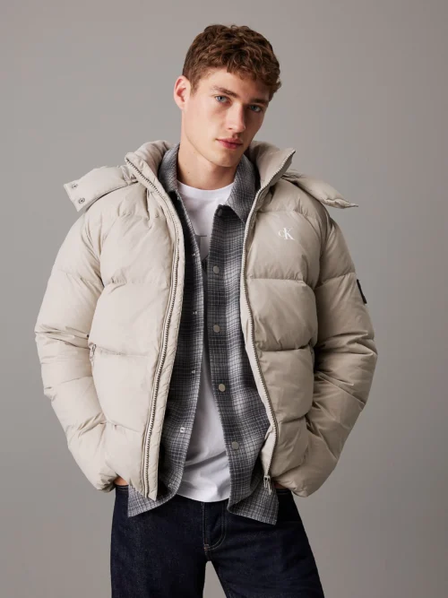 CALVIN KLEIN - Piumino imbottito con cappuccio - Grigio Chiaro