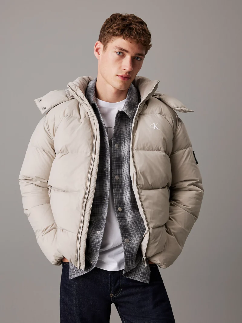 CALVIN KLEIN - Piumino imbottito con cappuccio - Grigio Chiaro