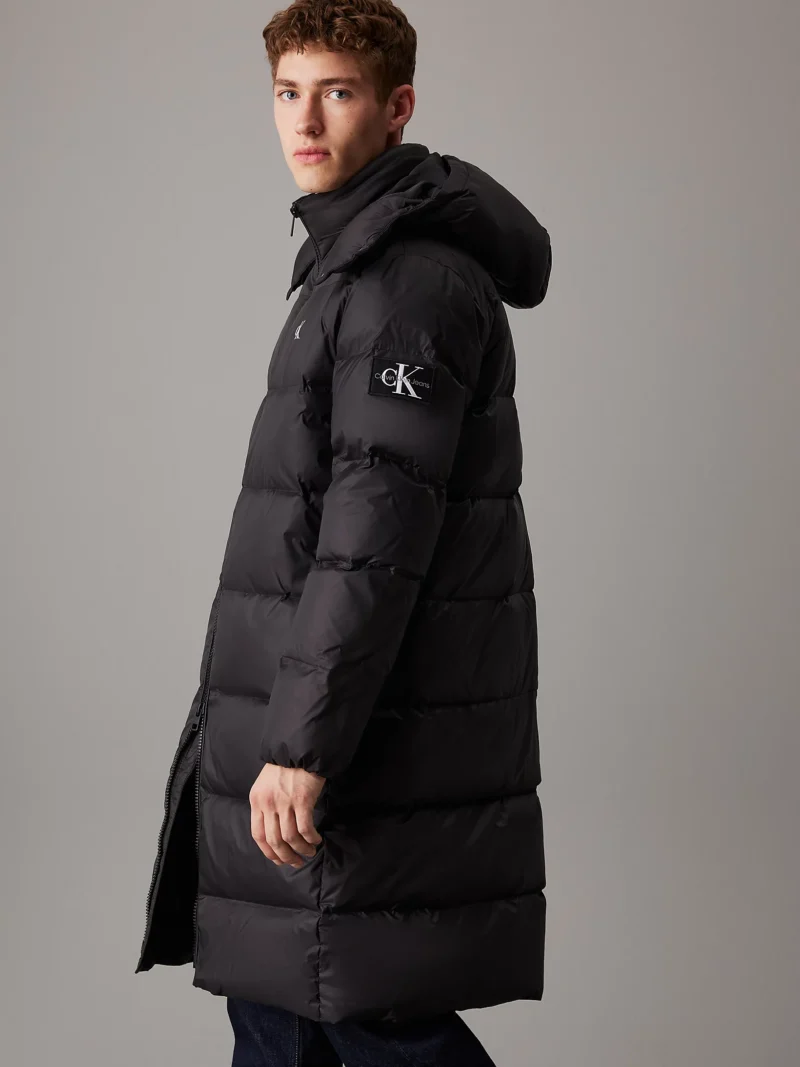 CALVIN KLEIN - Piumino lungo imbottito con cappuccio - Nero