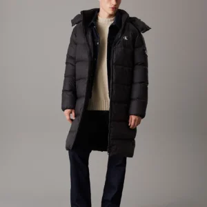 CALVIN KLEIN - Piumino lungo imbottito con cappuccio - Nero