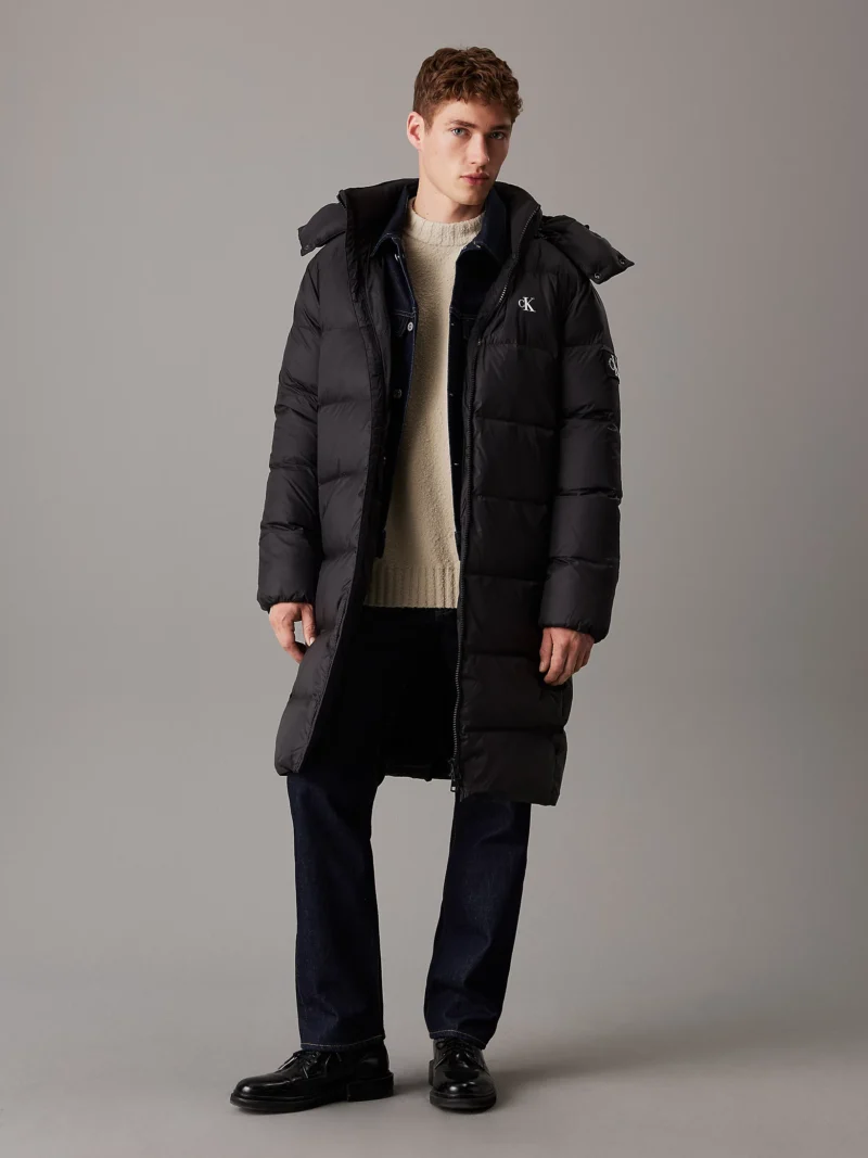 CALVIN KLEIN - Piumino lungo imbottito con cappuccio - Nero